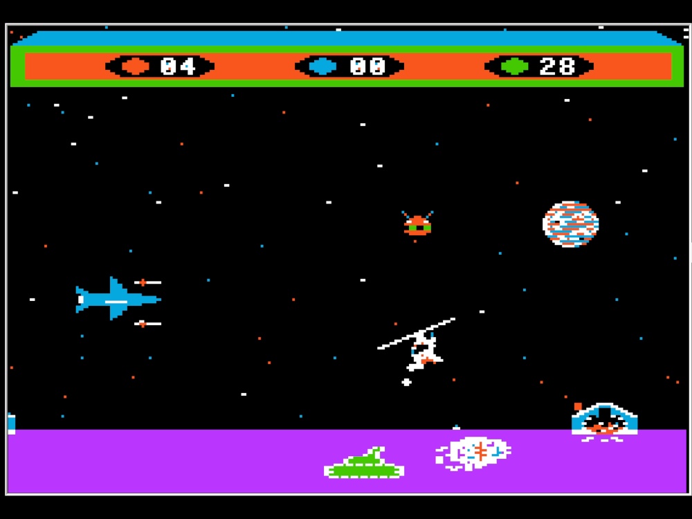 Gameplay of Choplifter for Apple II