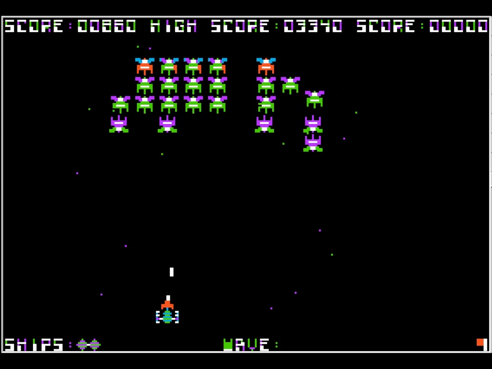 Gameplay of Galaxian for Apple II