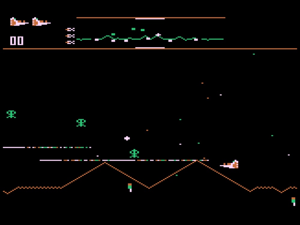Gameplay of Defender for Atari 8 Bit